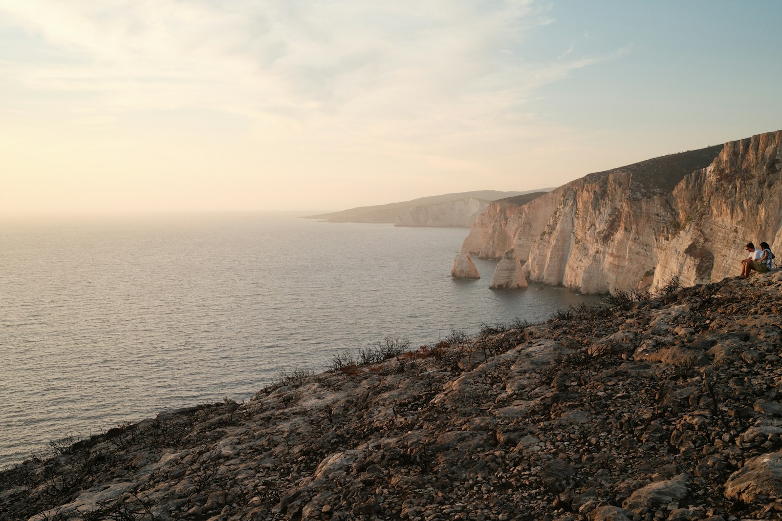 Zakynthos cliffs and sea at sunset on a south-coast route