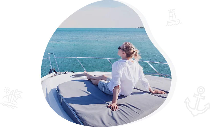 Guest relaxing on a boat sun deck before a day on the water
