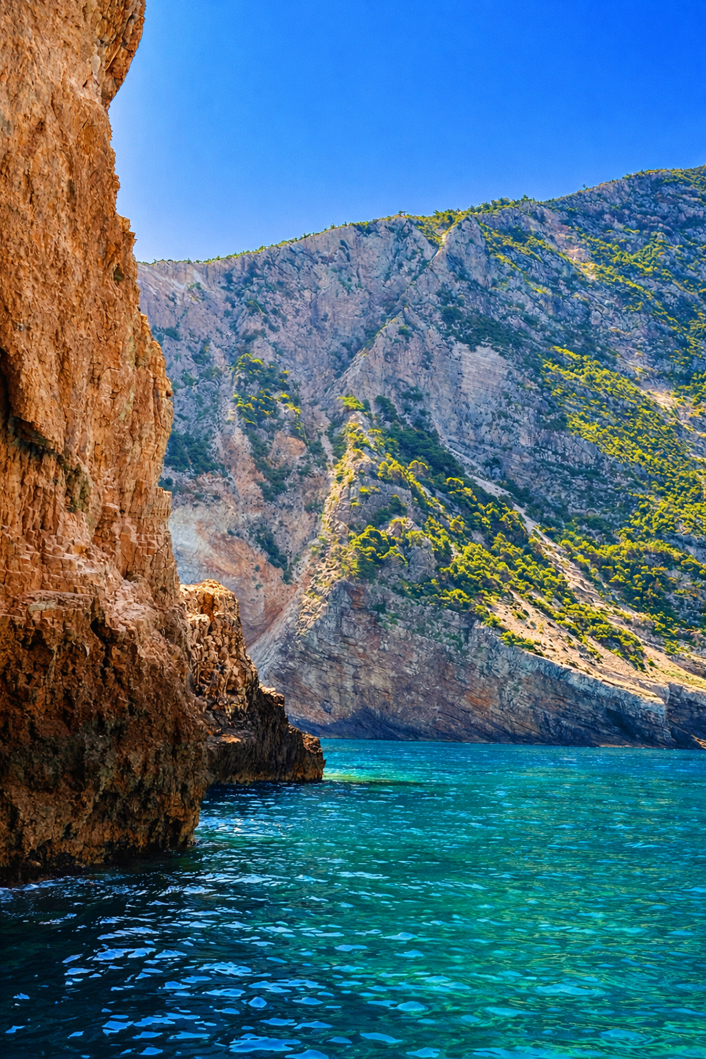 Sunset boat tour passing the Mizithres Rocks in southern Zakynthos